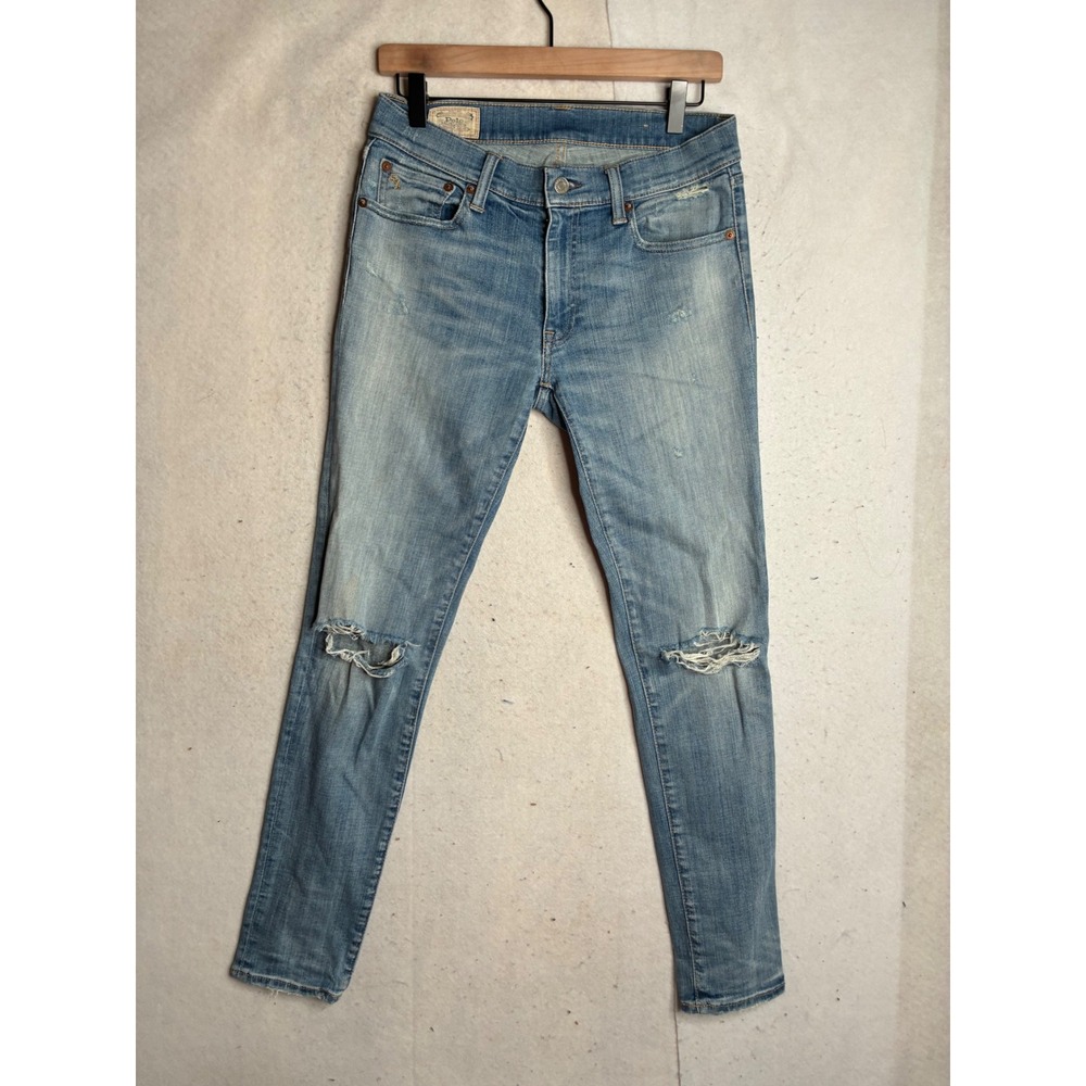 Polo Ralph Lauren Distressed Slim Fit Jeans Mens 30x30 Light Wash Blue Denim